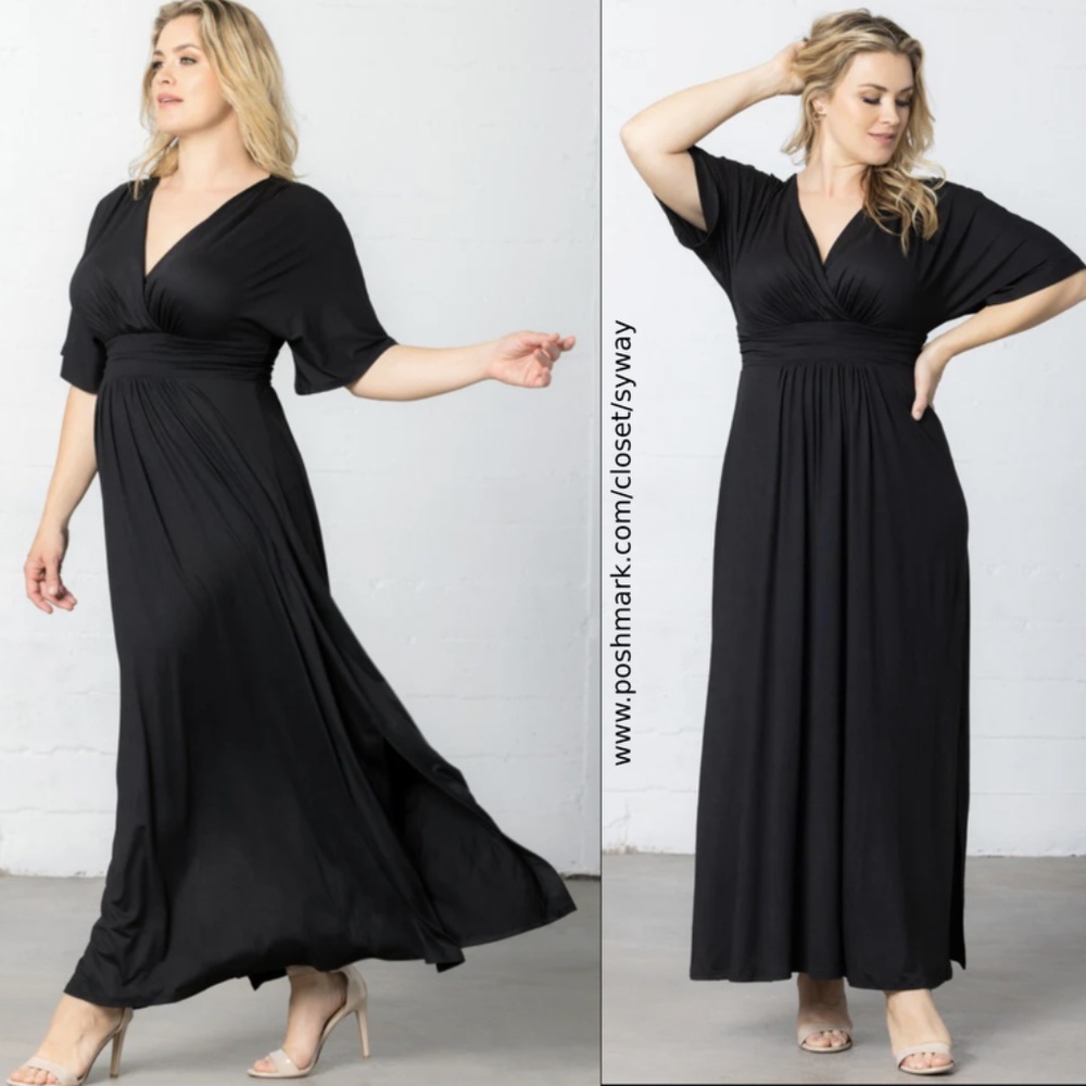 Kiyonna Vienna Black Stretch Maxi Dress Side Slits